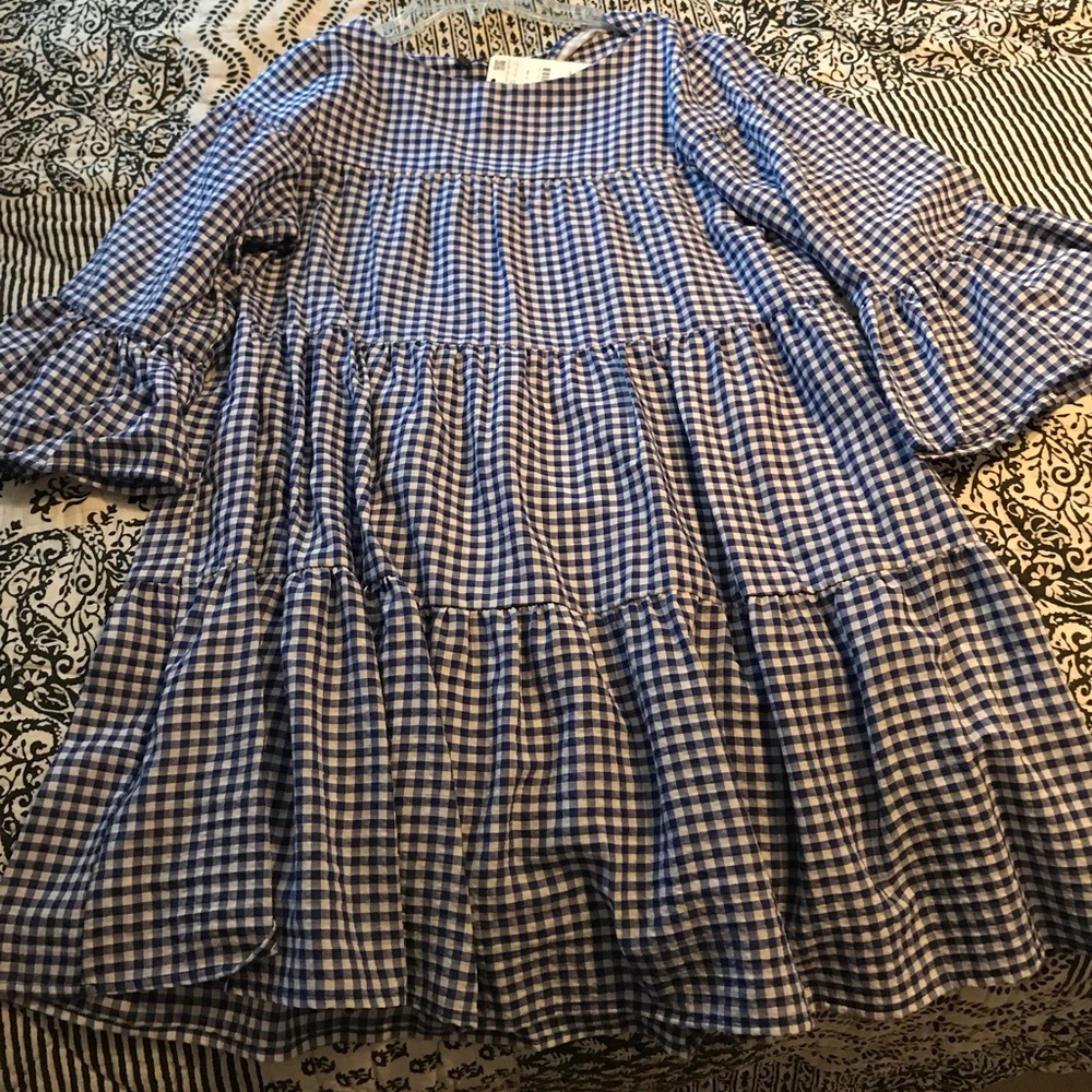 Blue checkered flowy dress from Zara